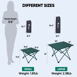 PTEROMY Folding Camping Table with Ultralight Aluminum Tabletop, Camping Side Table Portable Beach Table Outdoor Folding Table for Camping, Picnics, and BBQs (Small, Green)