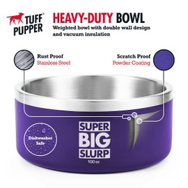 Tuff Pupper 100 oz Heavy Duty Insulated Stainless Steel Dog Bowl for Large Dogs, Non-Slip Base, Dishwasher Safe