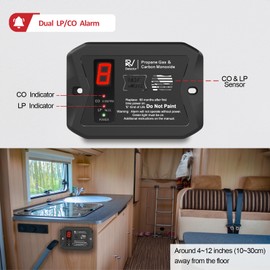 RV Dual LP/CO Alarm, RV Carbon Monoxide & Propane Detector, Hardwired-12V DC with 3 Different Brackets for Motorhome Travel Trailer, Motor Coach, Truck Camper (R502 Black)