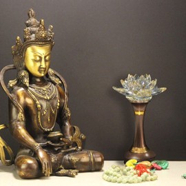 GeeJery 1 Pair Colorful LED Lotus Flower Lamp 7 Color Crystal Buddha Lamp for Cabinet Buddhist Altar - Light Control Crystal Decor Night Light -110V US Plug(8 inch)