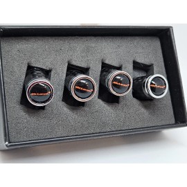 Exotic Carbon Fiber McLaren Orange Text  Carbon Fiber Tire Valve Caps-Brand New !!