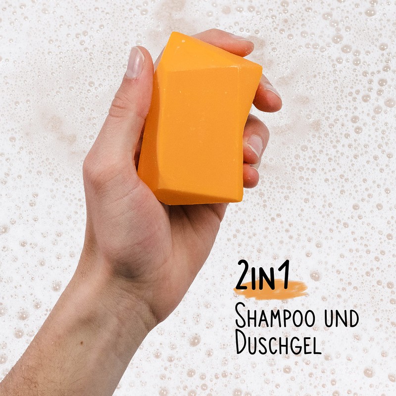 Shower Chunks 2-in-1: Solid shampoo and shower gel in one.