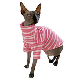 Vintage Stripes Sphynx Hairless Cats Shirt Cotton Cat Turtleneck Pet Clothes Kitten T-Shirts with Sleeves for Sphynx Cats (Sakura, X-Large)