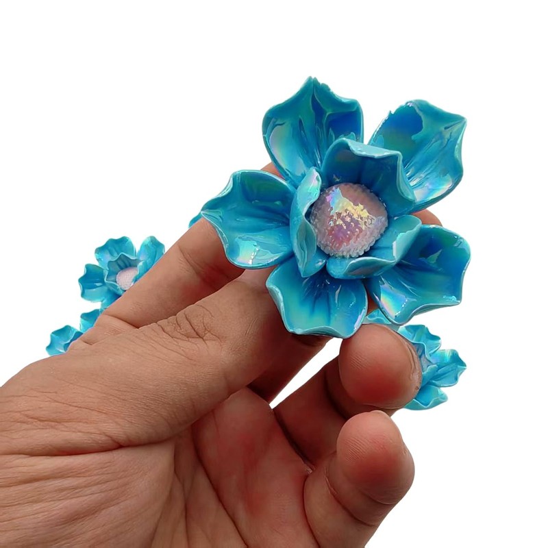 10 PCS 3D Flower Ceramic Tiles,1.6" Handmade Procelain Ceramic Flowers