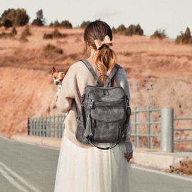 Shrrie Backpack Purse for Women Fashion Leather Backpack Purse Designer Travel Backpack Convertible Shoulder Bag with Wristlet