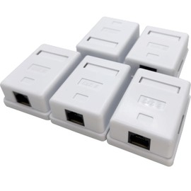 1050 Pk5 Integrated Cat6 Jack One Port Wall Box - Surface mountable ethernet Box, Includes Integrated cat6 Punch Board & RJ45 Jack, Includes Screws and mounting Tape, White Color, Easy to Install