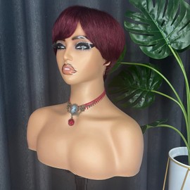 Amecire Pixie Cut Wigs for Black Women Human Hair Short Human Hair Pixie Cut Wig None Lace Front Wig 150% Density Short Straight Pixie Cut Layered Wigs with Bangs for Daily Wear OT530 Color