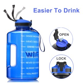 ETDW 3.78 litre sports water bottle with time indications and straws, large water bottle, BPA (bisphenol A.) free, car water container, leak-proof, beige