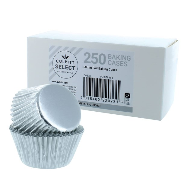 Culpitt Select Silver Baking Cases, Premium Foil Baking Cups, 50mm Cupcake Cases - Extra Large Pack of 250