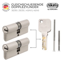 GERCAR Pro Profile Cylinder, 30/30 Solid Locking Cylinder, Simultaneous Locking, Double Cylinder Locks, Matt Brass, Includes 10 keys, Reversible Key, Length: 60 mm, A:30 B:30, Set of 2