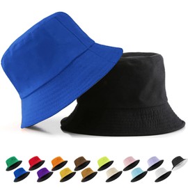 YOUYIKE 100% Cotton Double Sided Bucket Hat - Double Sided Bucket Hat for Men & Women - Sun Protection with Large Edge - Summer Leisure Hat for Beach, Travel & Outdoor - 15 Colours, sapphire blue
