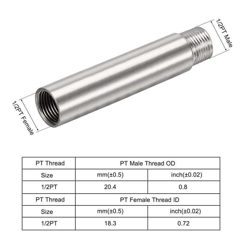 uxcell Shower Head Extension Arm Stainless Steel 1/2PT Male to