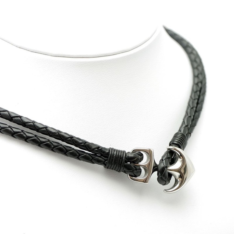 Silver One ko Front Hook Leather Choker Anchor Genuine Leather