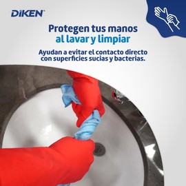 DIKEN Guantes de Limpieza para el Hogar. Paquete de 3 Pares de Guantes de Látex. Diamond Grip para Mayor Agarre. Color Rojo. Guantes de Cocina.