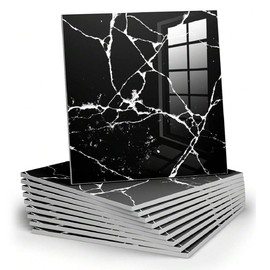 Chejiaye 10pcs Marble Peel and Stick Backsplash Waterproof Washroom Wall Panels, Peel and Stick Tile, PVC Wall Panels for Kitchen (Black Marble Tiles, 11.8" x 11.8" x2.5MM x 10Pack)