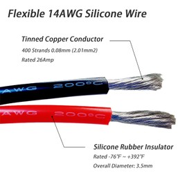 ANAMIA 14 Gauge Silicone Wire 80ft (40ft Black + 40ft Red Spools) Flexible 14 AWG Stranded Copper Wire for Automotive, 392℉ High Temperature Resistance