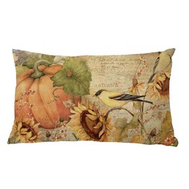 wybdtic Color Life Home Fall Pumpkin Maple Leaf Throw Pillow Cover, 12 x 20 Inch Autumn Give Thanks Gather Farmhouse Cushion Case for Sofa Couch