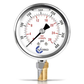 CARBO Instruments 400 PSI Glycerin Liquid Filled Pressure Gauge, 2.5" Dial, 1/4 NPT Lower Mount, 304 Stainless Steel Case, Brass Wetted Parts, Dual Scale PSI/Bar - ASME B40.1 Grade A