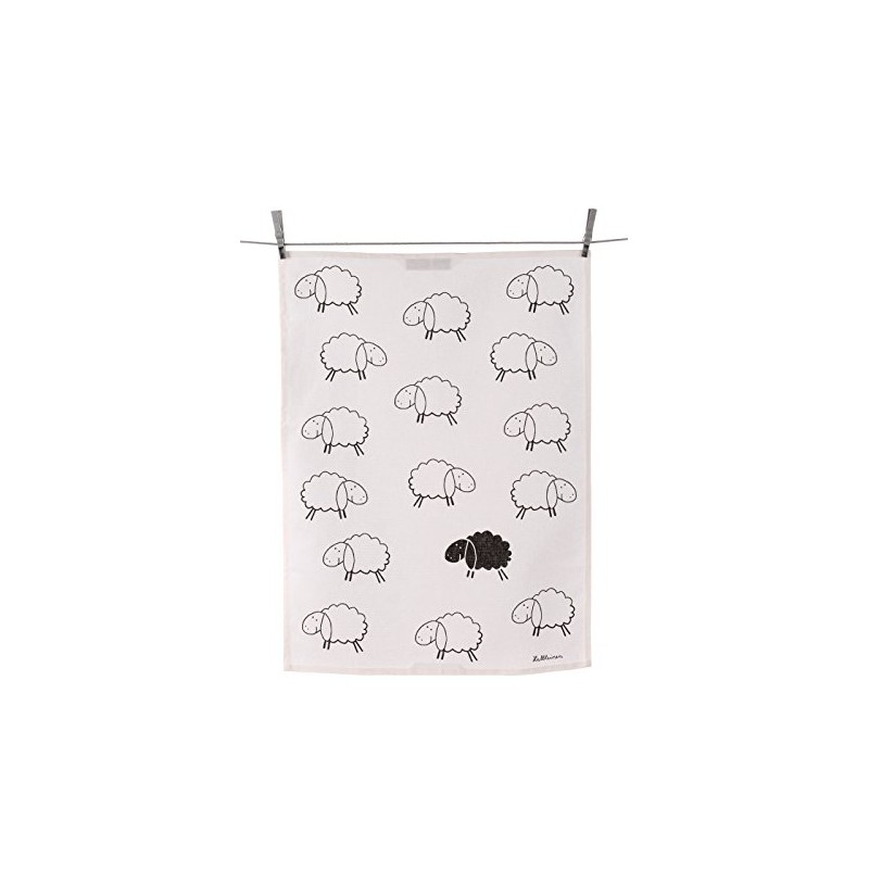 Triolino® Half-Linen Tea Towel with 'Black Sheep' Print Motif 50