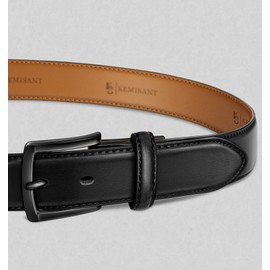 KEMISANT Men Belt-Genuine Leather Belt for Men Dress Casual Golf Jeans 1 3/8"(Black,38"-40" Waist Adjustable)