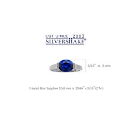 Silvershake 10X8mm Created Oval Shape Blue Sapphire White Gold Plated 925 Sterling Silver East-West Solitaire Ring September Gemstone Birthstone Size 5.5, 5.5, Sterling Silver Rhodium (White Gold
