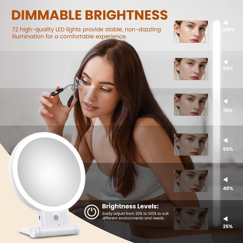 tubbede 1X/30X Lighted Makeup Mirror with Magnification, Double-Sided Switch, 3-Color