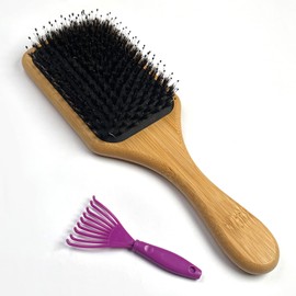 Firschoie Hair Brush, Paddle Brush with Bristles with Cleaning Comb, Antistatic, Massage Hair, Promote Blood Circulation. Combing and Finishing Hair, Improving Hair Quality