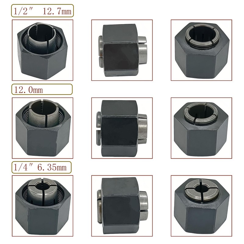 1/2", 1/4", 12mm Collet Chuck And Nut Set Replace for