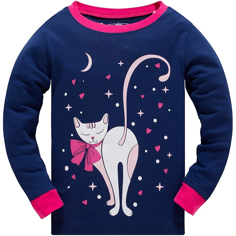 Qzrnly Girls' Giraffe Cotton Pyjamas Kids Long Sleeve Pyjamas, Multicoloured