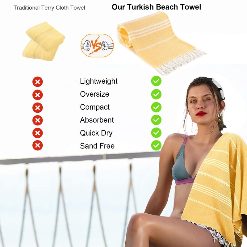 BonGu Turkish Beach Towel,180x90cm Oversized Turkish Cotton with Travel Bag