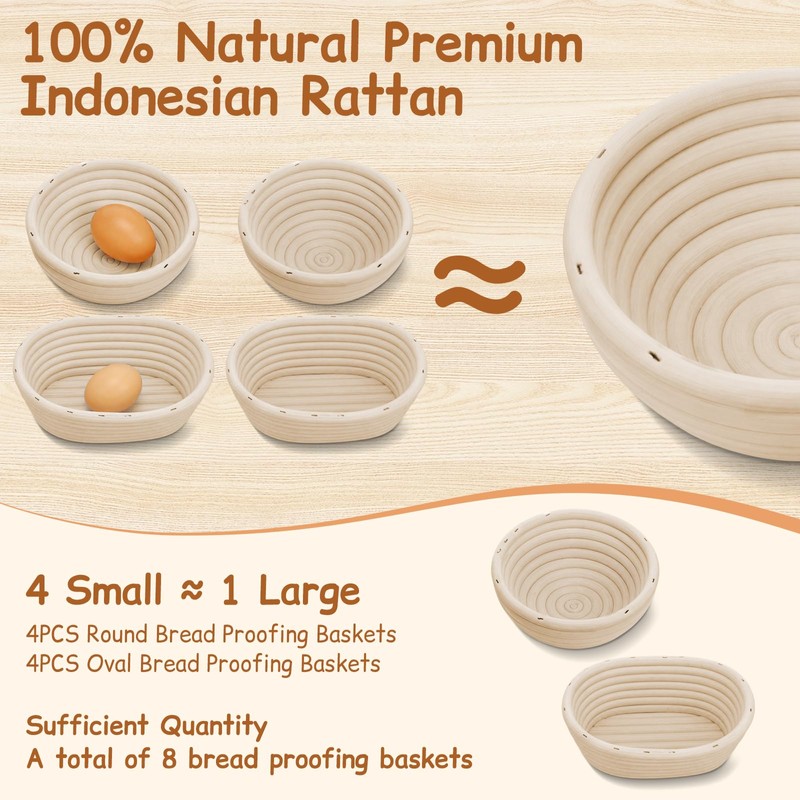 Yiyiring Set of 8 Mini Banneton Bread Proofing Basket with