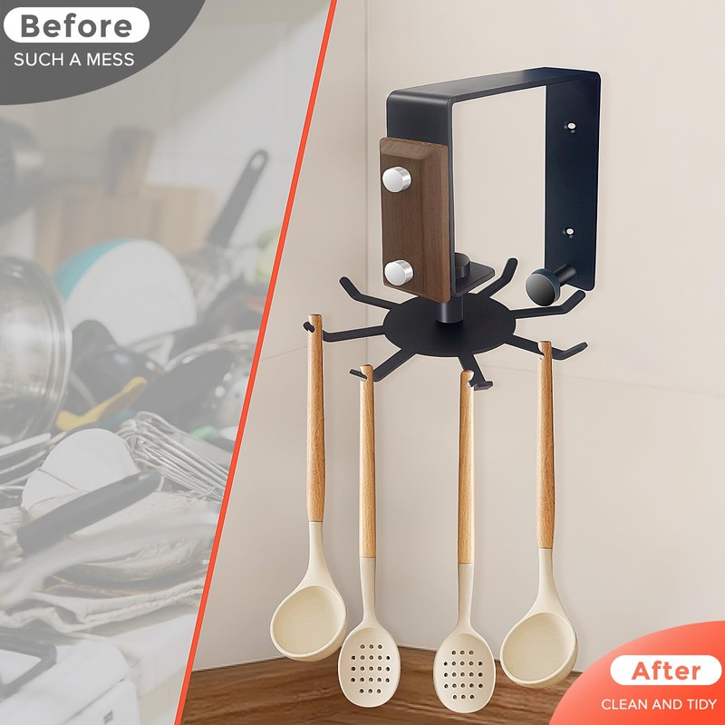 CAUSXIAOFA 8-Claw Hanging Pot Rack, Aluminum Walnut Wood, No Drill
