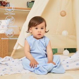 DaysU Cotton Baby Sleep Sack, Sleeveless Baby Sleeping Bag with Two-Way Zipper, Solid Color Baby Wearable Blanket for Newborn Baby Boys 0-6 Months, 1-Pack, Blue, 0.5 TOG
