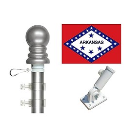 Arkansas 3x5 Outdoor Flag and Pole Set, Tangle Free Spinner Flagpole Kit, All 50 State 3'x5' Flags with a Flag Pole Available with Spinner Pole and Bracket (Arkansas)