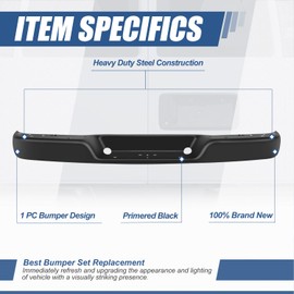 Auto Dynasty Rear Step Bumper Compatible with 1996-2014 Chevy Express GMC Savana 1500, 1996-2023 Express Savana 2500 3500, Non Parking Sensor Hole, Primered Black