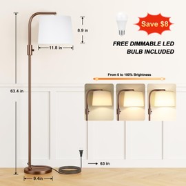 Ambimall Fully Dimmable Floor Lamp - Floor Lamps 9W LED Light Bulbs, Standing Lamps for Living Room, Modern Standing Light Tall Lamp for Bedroom (Brown and White)