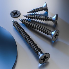 Wensilon (150Pcs) Black Wood Screw Quick Metal Self Tapping Flat Head with Drywall Plastic Anchors kit