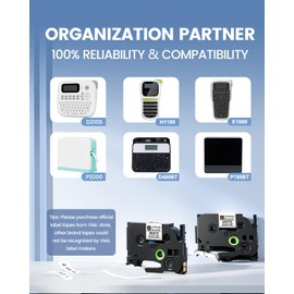 Vixic 8 Pack BZ Tape Laminated 12mm 0.47 Black Ink on White Tape for D210S H1100 E1000 D480BT P780BT P3200