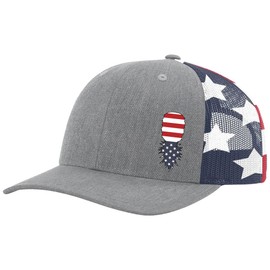 Trenz Shirt Company Men's American Flag Upside Down Pineapple Embroidered Mesh Back Trucker Hat Baseball Cap, Heather Grey/American Flag