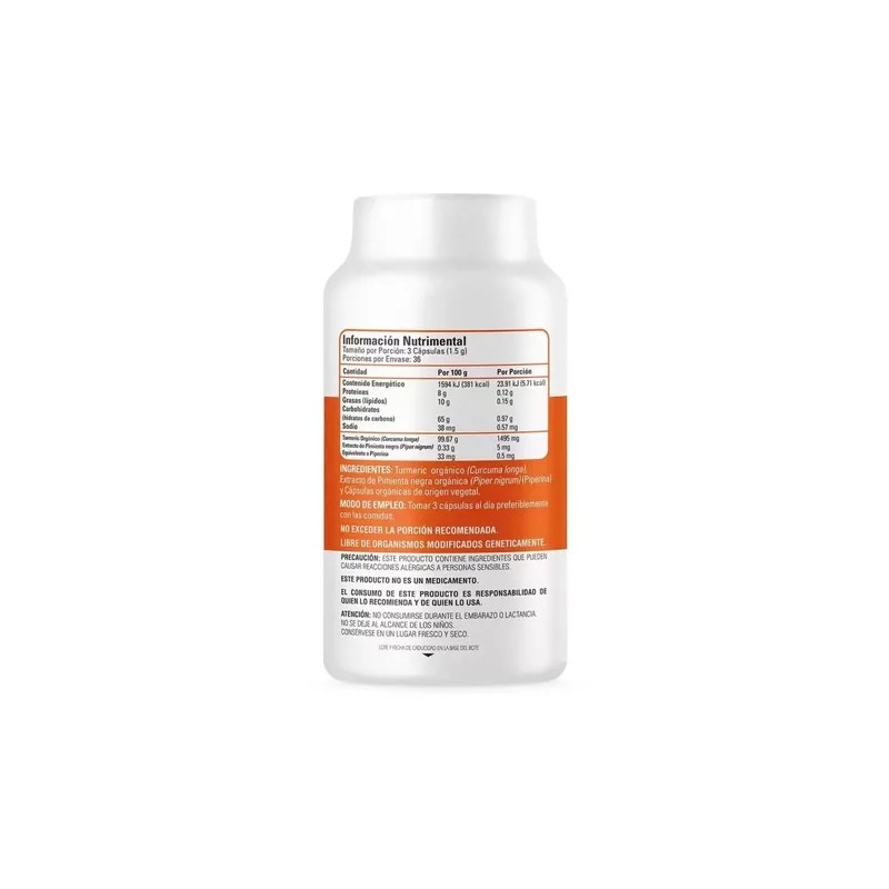 Cápsulas Cúrcuma Orgánica Turmeric 110 Unidades Organic Side