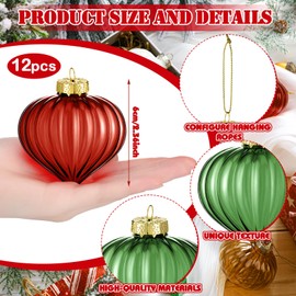 Hollowfly 12 Pcs Large Christmas Glass Ball Ornaments 3.15" Neutral Glass Ball Ornaments for Christmas Tree Vintage Farmhouse Rustic Textured Baubles Decorations Xmas Tree Hanging Decor(Onion)