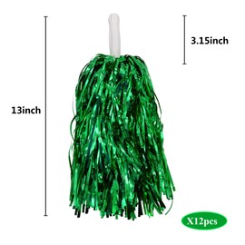 12PCS Green Cheerleading Pom Poms Metallic Foil Cheer Pom Poms with Baton Handle for Game Sports Squads Dancing Party Football Basketball Club Spirit Sports