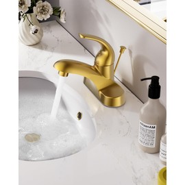 WOWOW 4 Inch Bathroom Faucet Single Handle Faucet for Bathroom Sink Brushed Gold Vanity Tap with Lift Rod Drain Assembly, Rv Lavatory Taps 3 Hole
