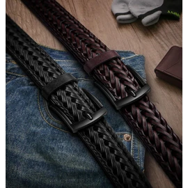 BULLIANT Men Belt 2Pack,Braided Woven Leather Belt For Men Golf Casual Jeans 1 3/8"(Black/Wine Red,40"-44" Waist Adjustable)
