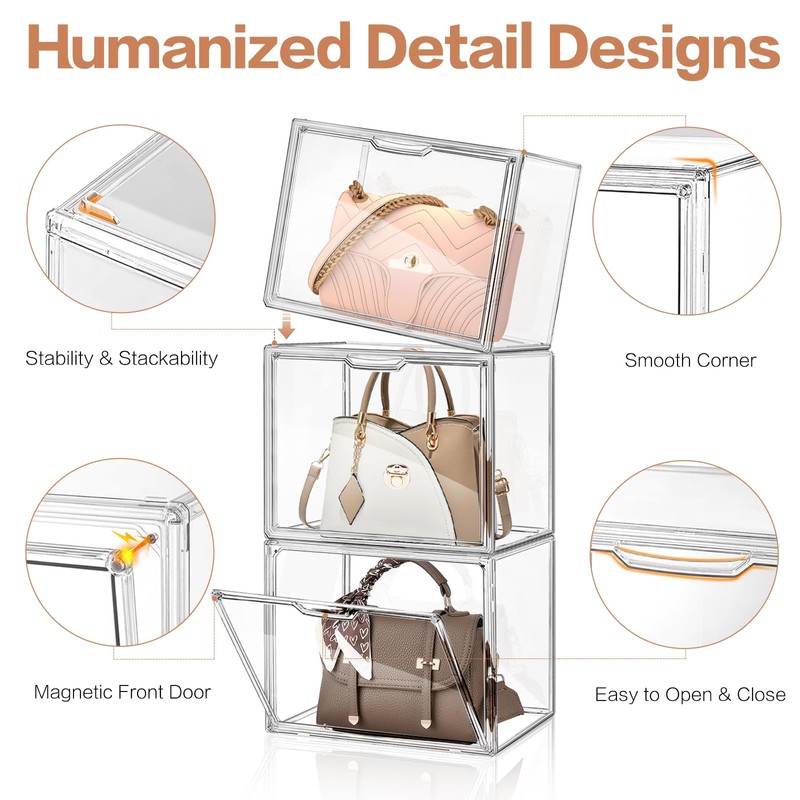 4 Packs Clear Handbag Storage Organizer for Closet, Acrylic Display