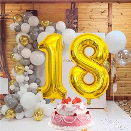 32 Inch Gold Foil Mylar Number Balloons for Boy Girl 18th Birthday Party Decorations 18 Years Old Anniversary Party Supplies