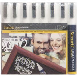 Securit Original Large Chalk Marker Pen Blister Pack, 2-6mm Nib Pack of 8 - White, Liquid Chalk Pens, Whiteboard Markers, Chalk Pens for Blackboard, White Erasable Pens