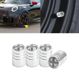 Xotic Tech Chrome Wheel Valve Stem Cap Cover Screw with Black Union Jack Car Tire Wheel Stem Air Valve Caps, Compatible with Mini Cooper F55 F56 R50 R52 R53 R55 R56 R57 R58 R59 R60 R61, 4pcs