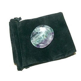 Zentron Crystal Collection: Polished Fluorite Worry Stone in Velvet Pouch Healing Thumb Palm Gemstone