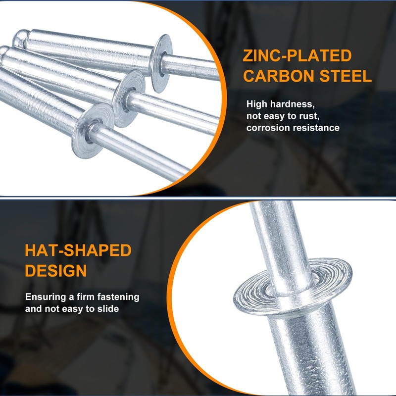 sourcing map 50Pcs 3/16"x3/8" Countersunk Head Blind Rivets, Zinc-Plated Carbon